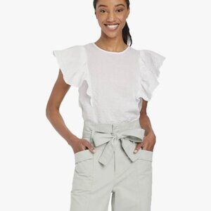 A New Day 🟣 EUC Size Small Flutter Sleeve Top in White